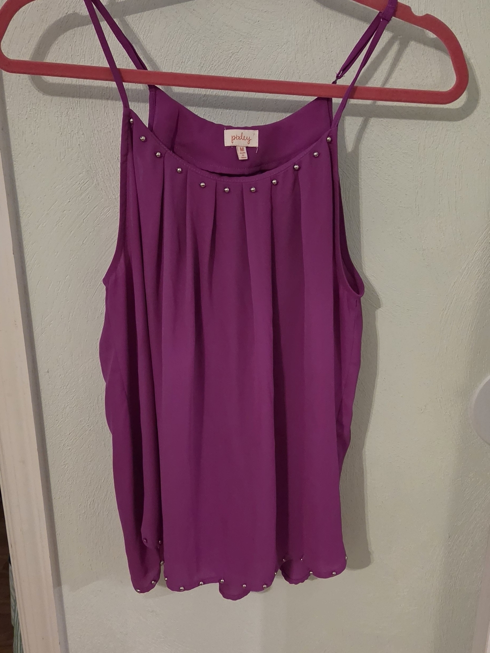 Pixley Fuchsia Pleated Stud-Trim Spaghetti Strap Camisole